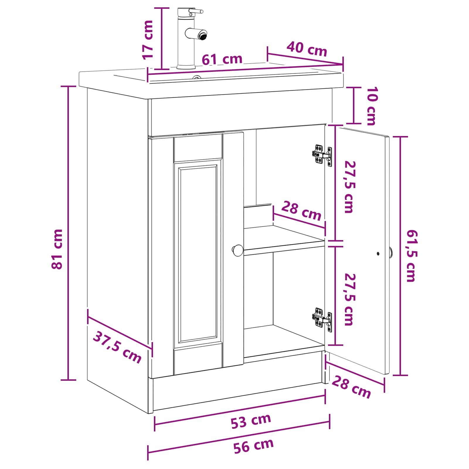 Badkamermeubelset Wit 56 x 37,5 x 81 cm Bewerkt hout is nu te koop bij PeponiXL, paradijselijk wonen!