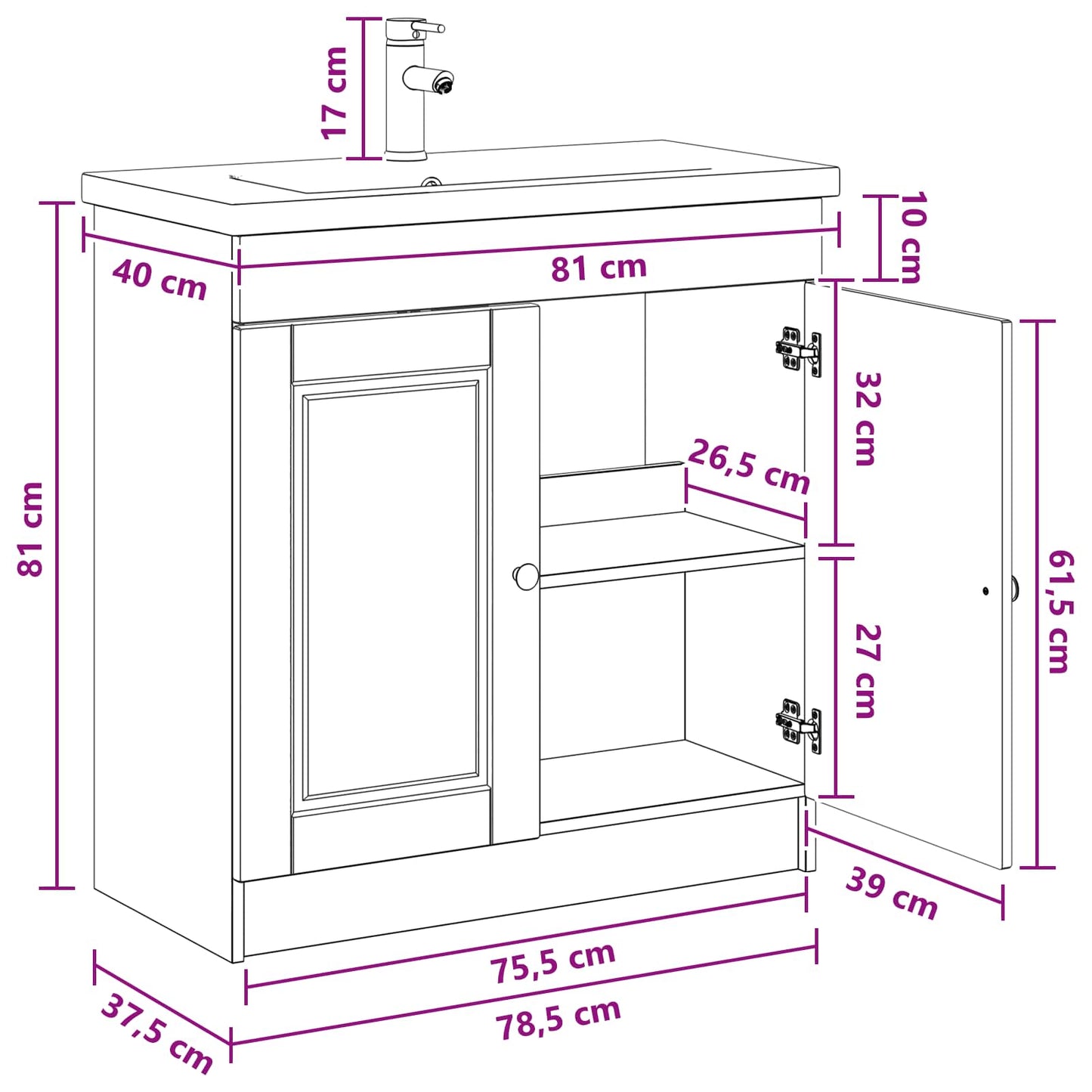 Badkamermeubelset Wit 78,5 x 37,5 x 81 cm Bewerkt hout