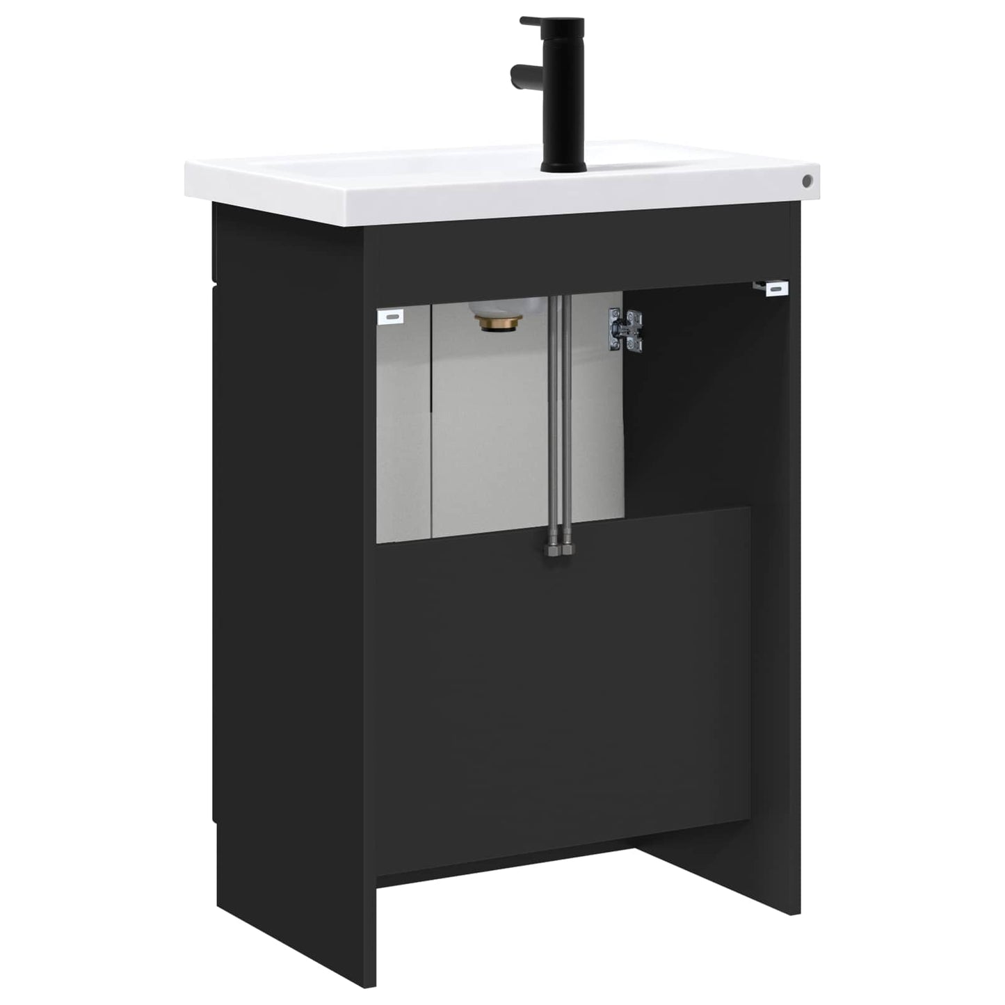 Badkamermeubelset Zwart 56 x 37,5 x 81 cm Bewerkt hout is nu te koop bij PeponiXL, paradijselijk wonen!