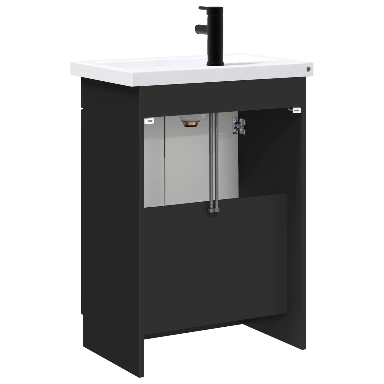 Badkamermeubelset Zwart 56 x 37,5 x 81 cm Bewerkt hout is nu te koop bij PeponiXL, paradijselijk wonen!