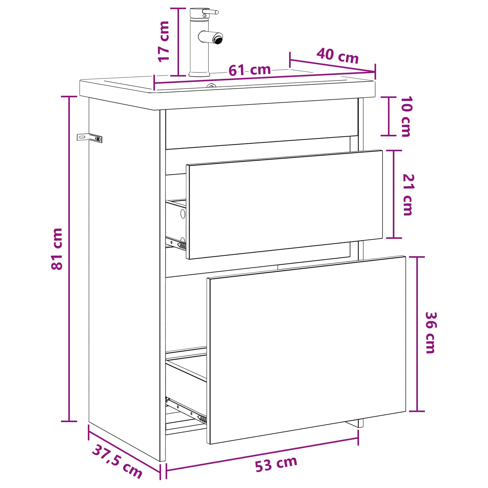 Badkamermeubelset Wit 61 x 40 x 84,5 cm Bewerkt hout is nu te koop bij PeponiXL, paradijselijk wonen!