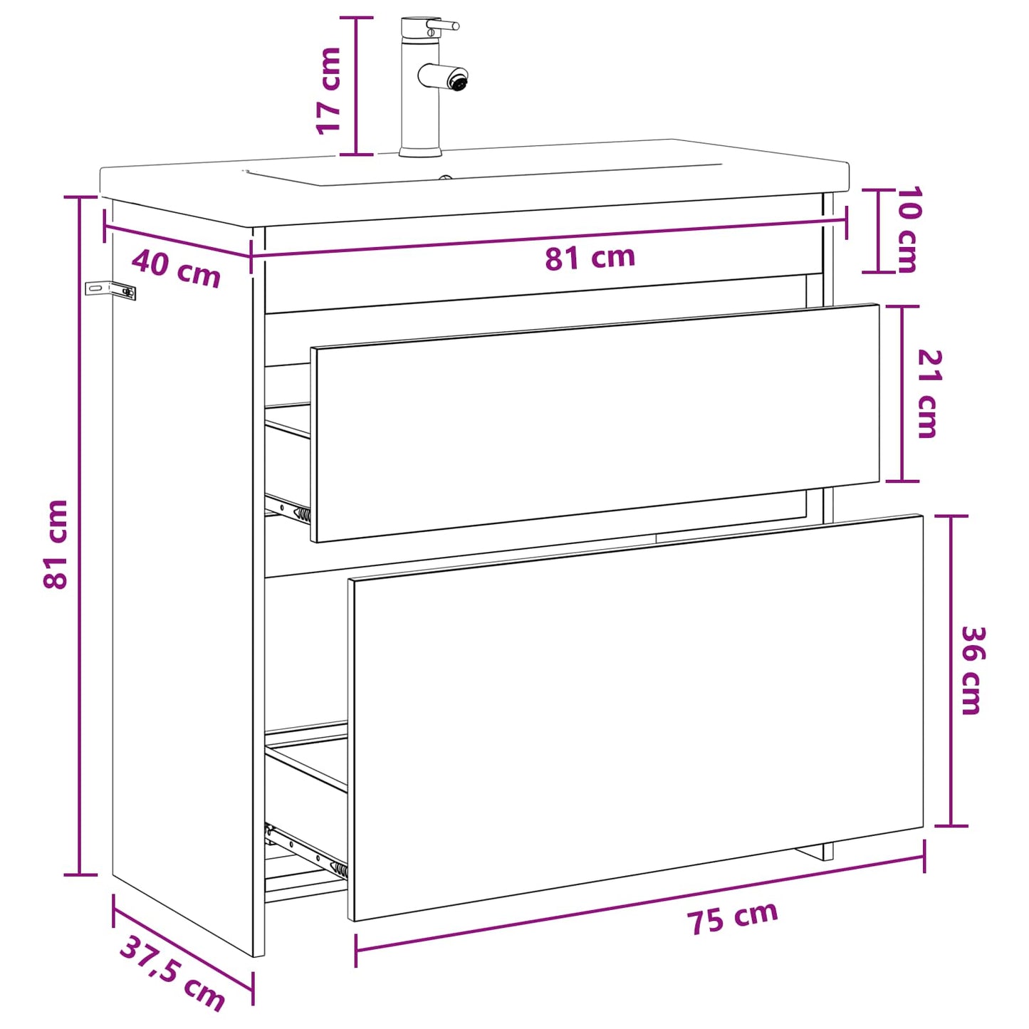 Badkamermeubelset Sonoma Eiken 81 x 40 x 84,5 cm Bewerkt hout is nu te koop bij PeponiXL, paradijselijk wonen!