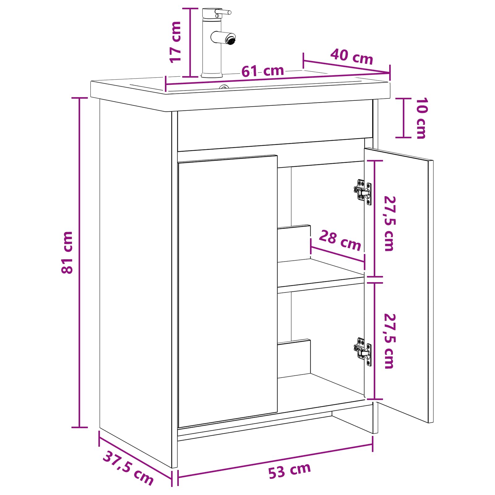 Badkamermeubelset Wit 61 x 40 x 84,5 cm Bewerkt hout is nu te koop bij PeponiXL, paradijselijk wonen!