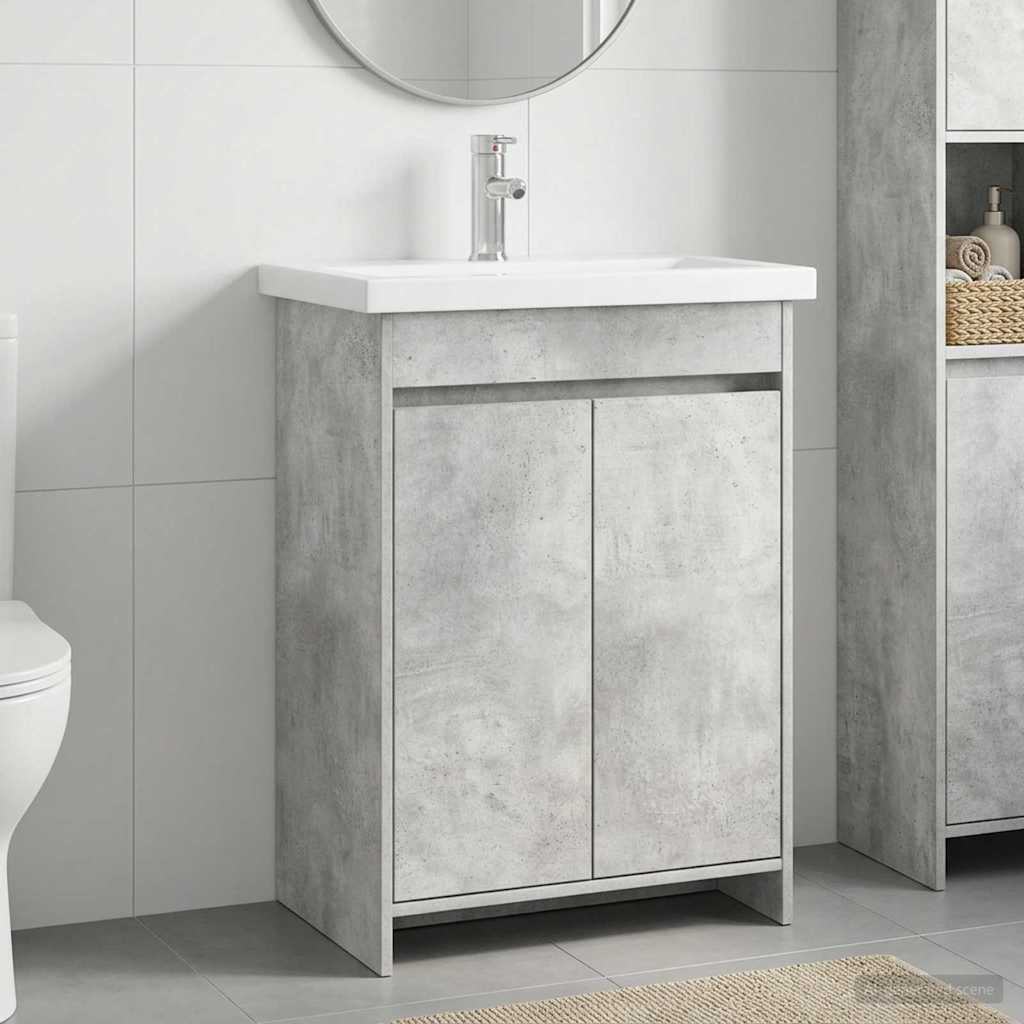 Badkamermeubelset Betongrijs 61 x 40 x 84,5 cm Bewerkt hout is nu te koop bij PeponiXL, paradijselijk wonen!