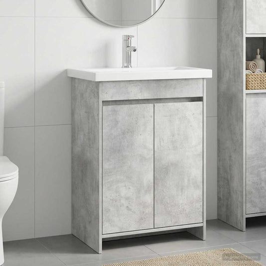 Badkamermeubelset Betongrijs 61 x 40 x 84,5 cm Bewerkt hout is nu te koop bij PeponiXL, paradijselijk wonen!
