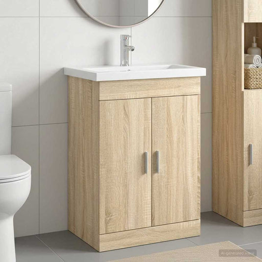 Badkamermeubelset Sonoma Eiken 61 x 40 x 84,5 cm Bewerkt hout is nu te koop bij PeponiXL, paradijselijk wonen!