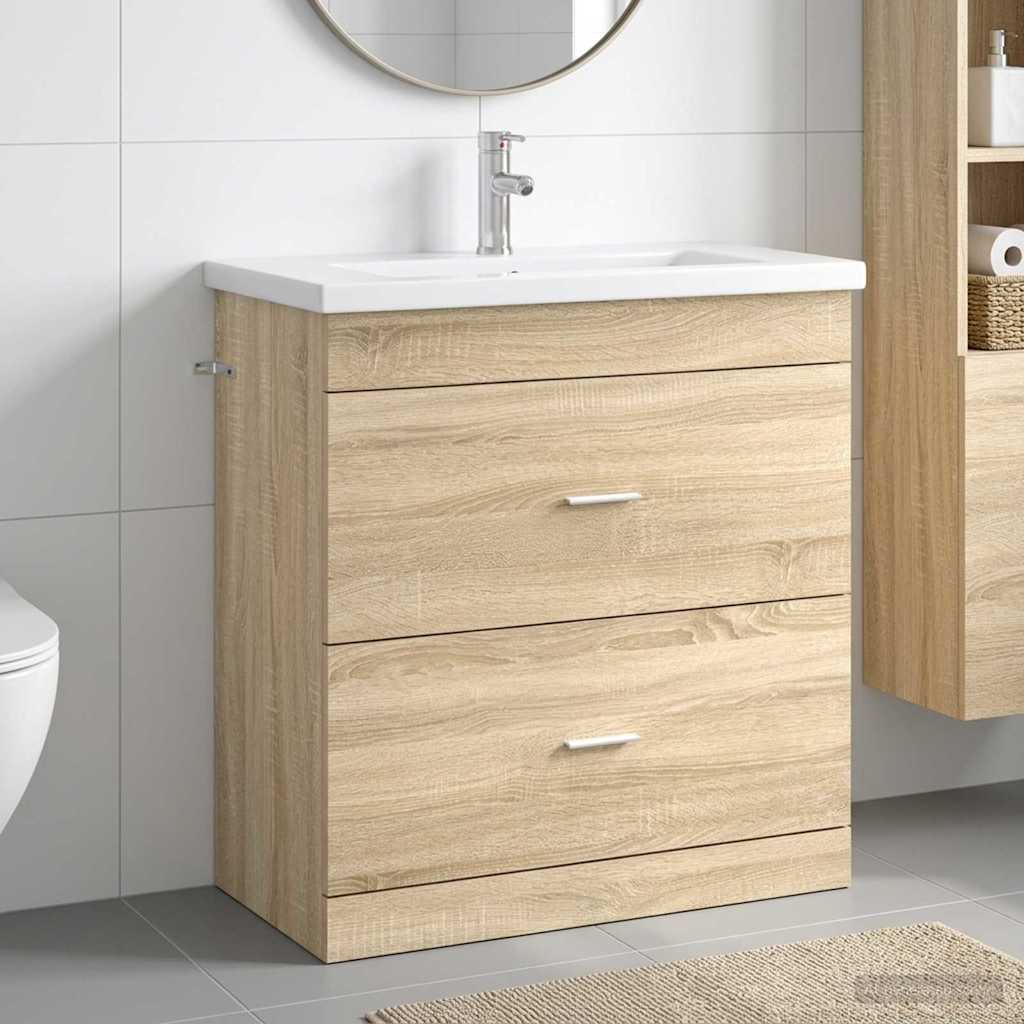 Badkamermeubelset Sonoma Eiken 81 x 40 x 84,5 cm Bewerkt hout is nu te koop bij PeponiXL, paradijselijk wonen!
