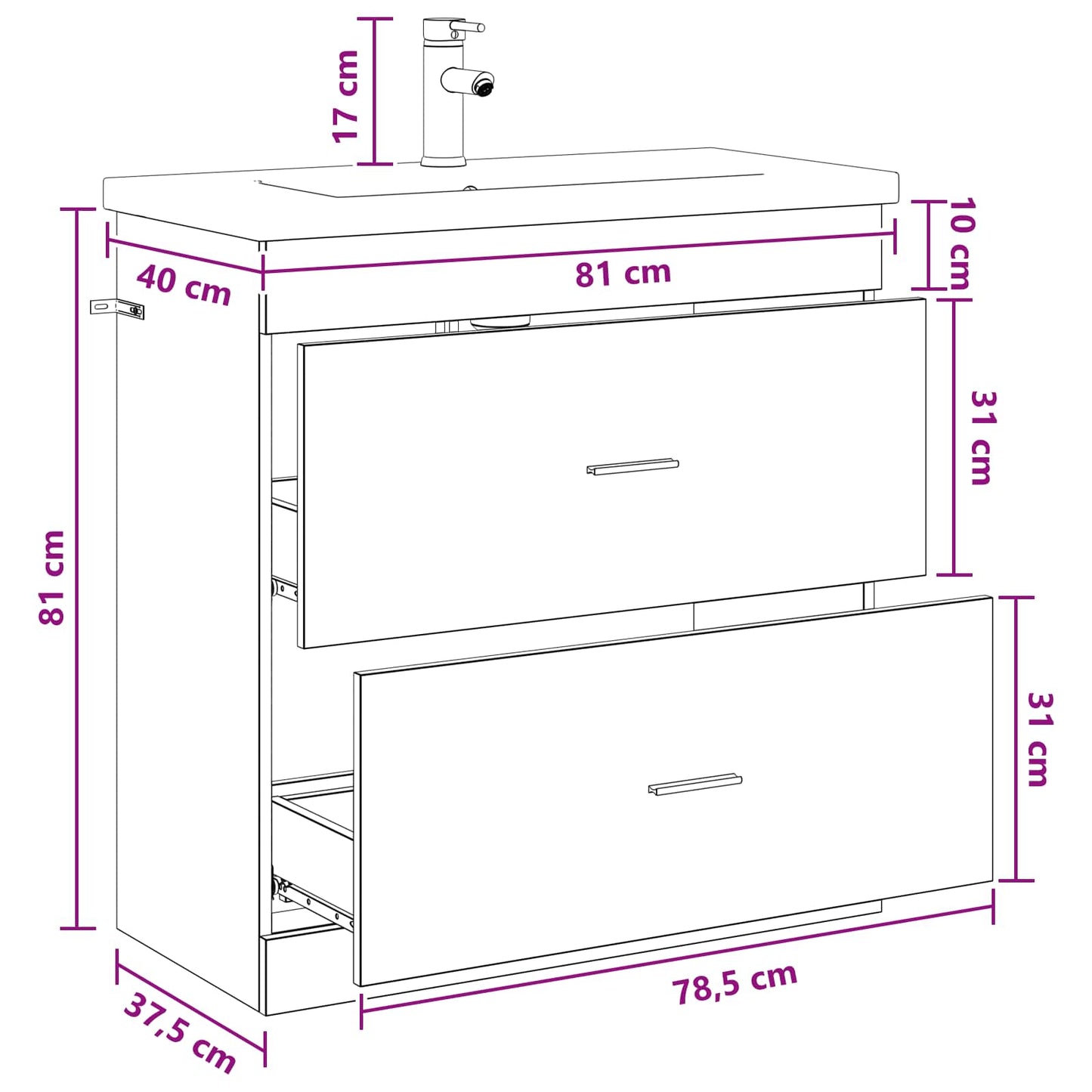 Badkamermeubelset Sonoma Eiken 81 x 40 x 84,5 cm Bewerkt hout is nu te koop bij PeponiXL, paradijselijk wonen!