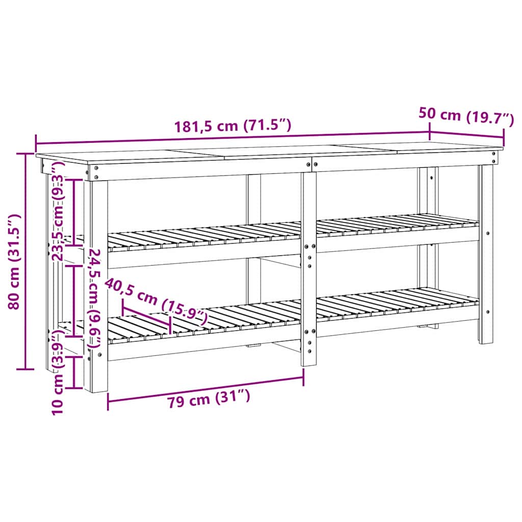 Werkbank Wasbruin 181,5 x 50 x 80 cm Massief grenenhout is nu te koop bij PeponiXL, paradijselijk wonen!