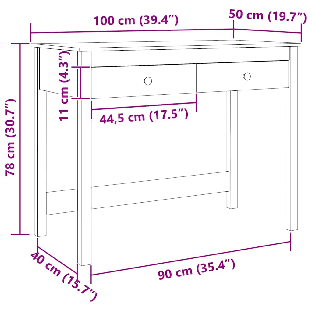 Bureau met lade Max Bruin 100 x 50 x 78 cm Massief grenenhout is nu te koop bij PeponiXL, paradijselijk wonen!