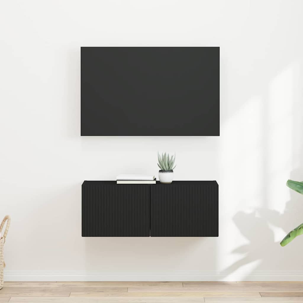 TV Wandkast 2 pcs Zwart 39 x 31 x 29,5 cm Bewerkt hout is nu te koop bij PeponiXL, paradijselijk wonen!