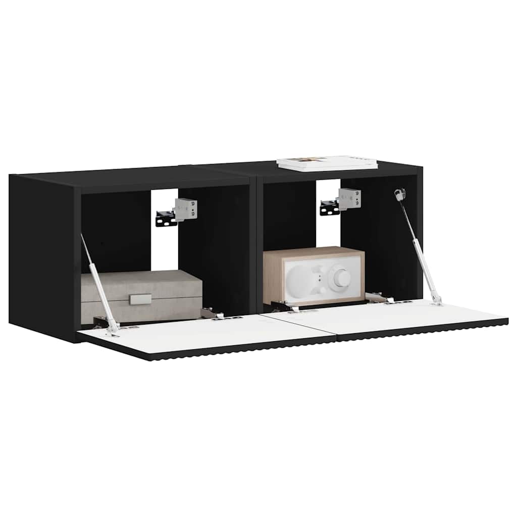 TV Wandkast 2 pcs Zwart 39 x 31 x 29,5 cm Bewerkt hout is nu te koop bij PeponiXL, paradijselijk wonen!