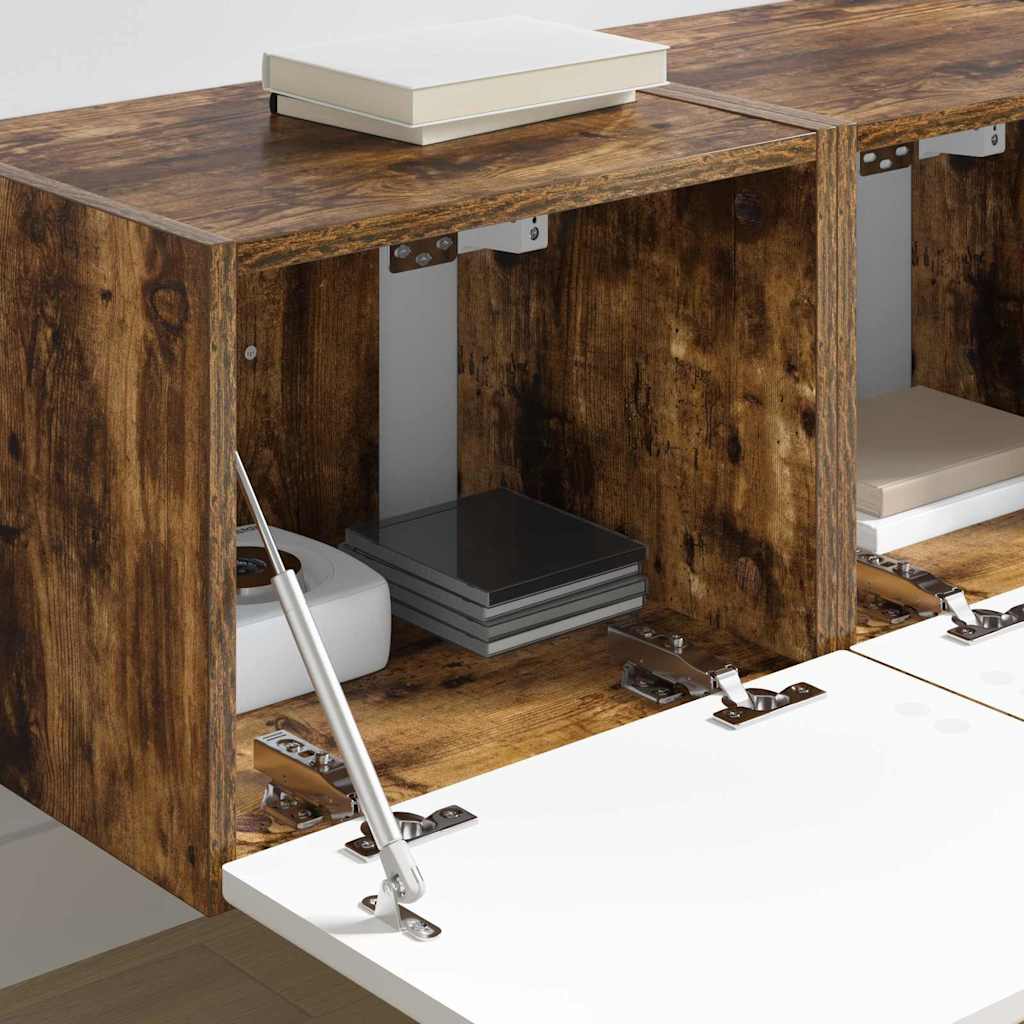 TV Wandkast 2 pcs Gerookt eiken 39 x 31 x 29,5 cm Bewerkt hout is nu te koop bij PeponiXL, paradijselijk wonen!