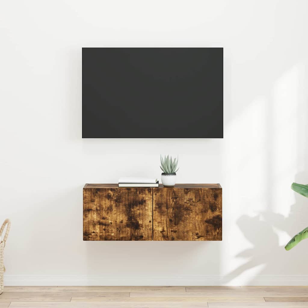TV Wandkast 2 pcs Gerookt eiken 39 x 31 x 29,5 cm Bewerkt hout is nu te koop bij PeponiXL, paradijselijk wonen!