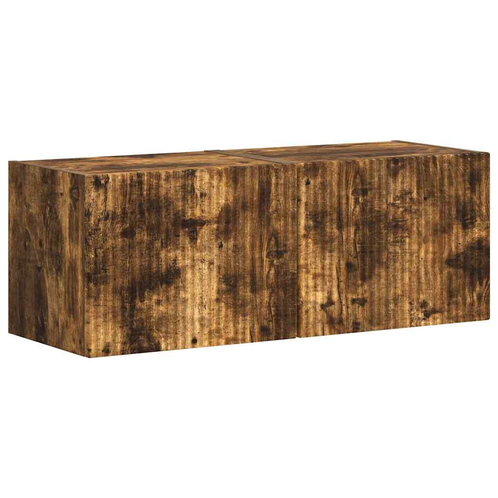 TV Wandkast 2 pcs Gerookt eiken 39 x 31 x 29,5 cm Bewerkt hout is nu te koop bij PeponiXL, paradijselijk wonen!