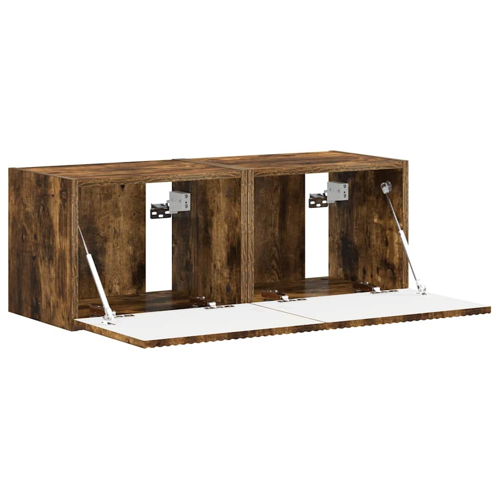 TV Wandkast 2 pcs Gerookt eiken 39 x 31 x 29,5 cm Bewerkt hout is nu te koop bij PeponiXL, paradijselijk wonen!