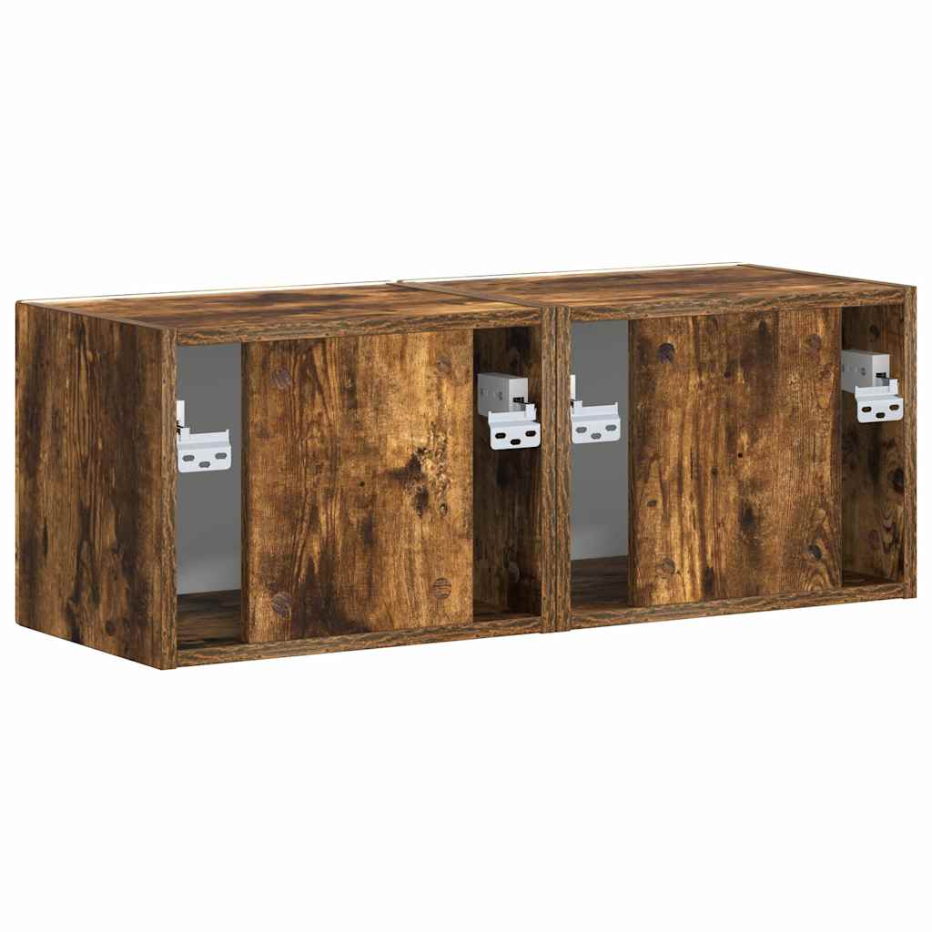 TV Wandkast 2 pcs Gerookt eiken 39 x 31 x 29,5 cm Bewerkt hout is nu te koop bij PeponiXL, paradijselijk wonen!