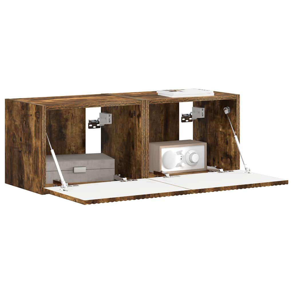 TV Wandkast 2 pcs Gerookt eiken 39 x 31 x 29,5 cm Bewerkt hout is nu te koop bij PeponiXL, paradijselijk wonen!