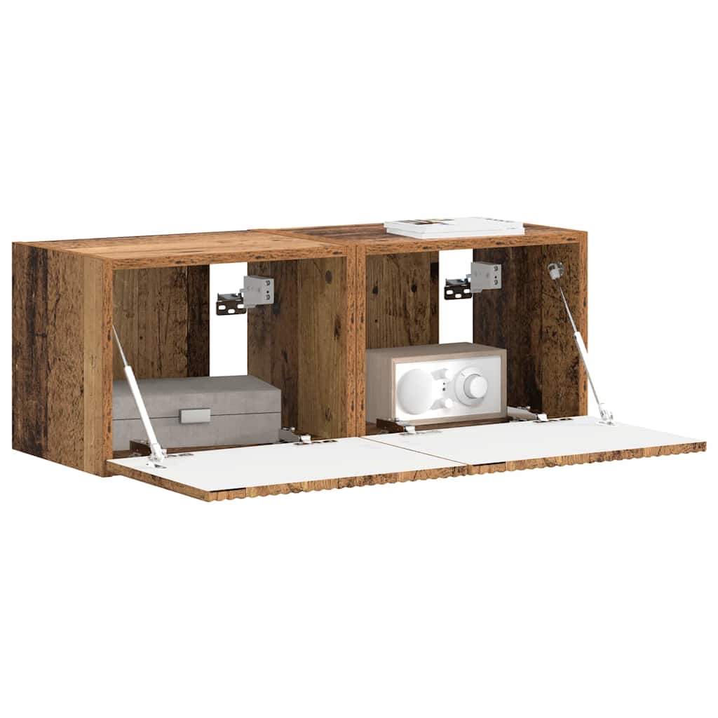 TV Wandkast 2 pcs Oud Hout 39 x 31 x 29,5 cm Bewerkt hout is nu te koop bij PeponiXL, paradijselijk wonen!