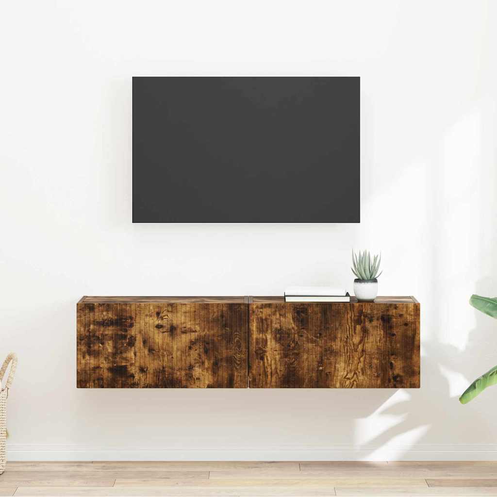 TV Wandkast 2 pcs Gerookt eiken 60 x 31 x 29,5 cm Bewerkt hout is nu te koop bij PeponiXL, paradijselijk wonen!