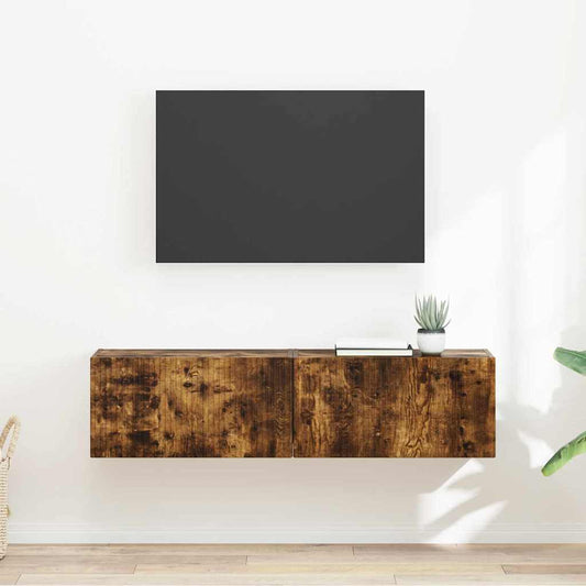 TV Wandkast 2 pcs Gerookt eiken 60 x 31 x 29,5 cm Bewerkt hout is nu te koop bij PeponiXL, paradijselijk wonen!