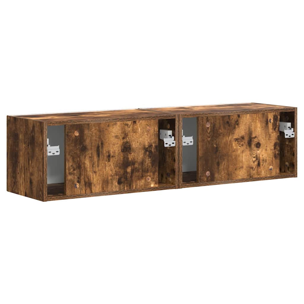 TV Wandkast 2 pcs Gerookt eiken 60 x 31 x 29,5 cm Bewerkt hout is nu te koop bij PeponiXL, paradijselijk wonen!