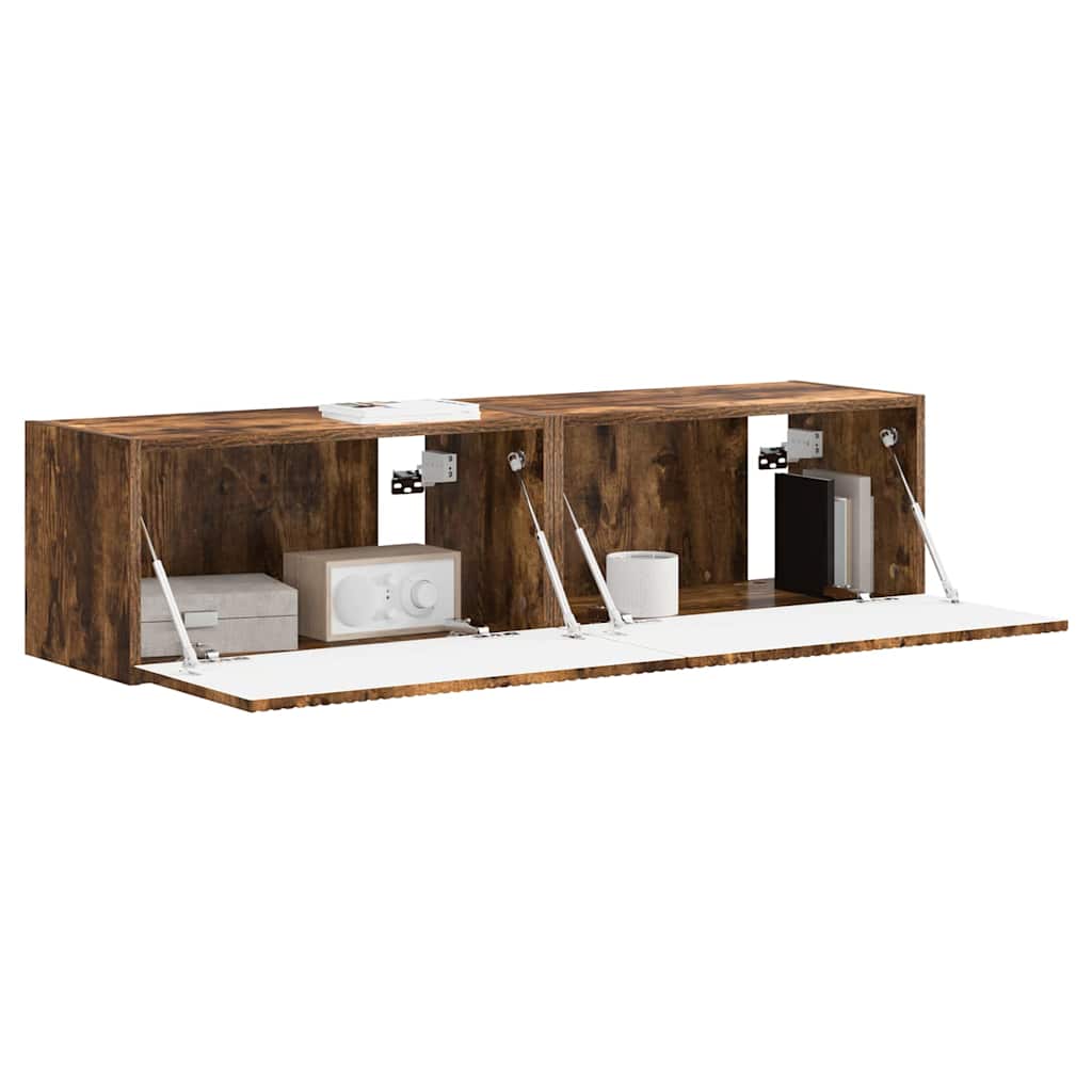TV Wandkast 2 pcs Gerookt eiken 60 x 31 x 29,5 cm Bewerkt hout is nu te koop bij PeponiXL, paradijselijk wonen!