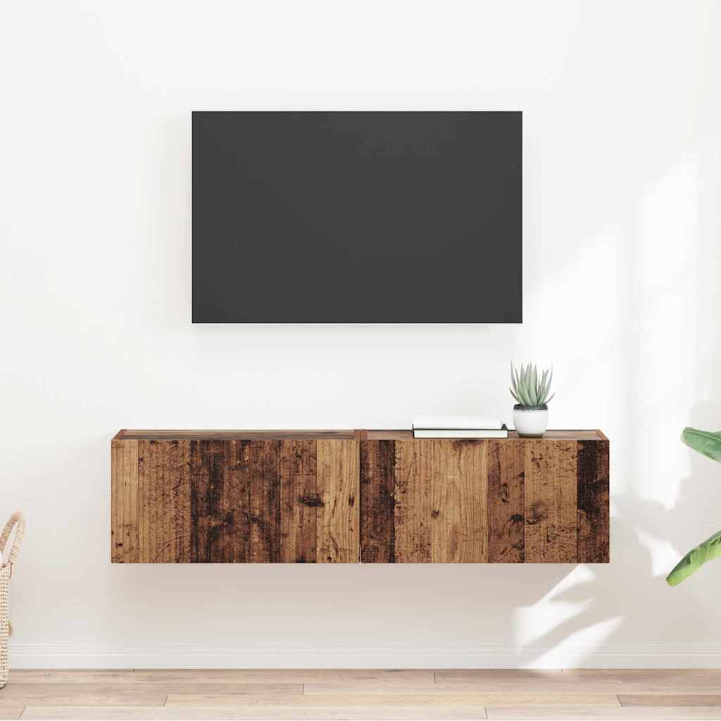 TV Wandkast 2 pcs Oud Hout 60 x 31 x 29,5 cm Bewerkt hout is nu te koop bij PeponiXL, paradijselijk wonen!