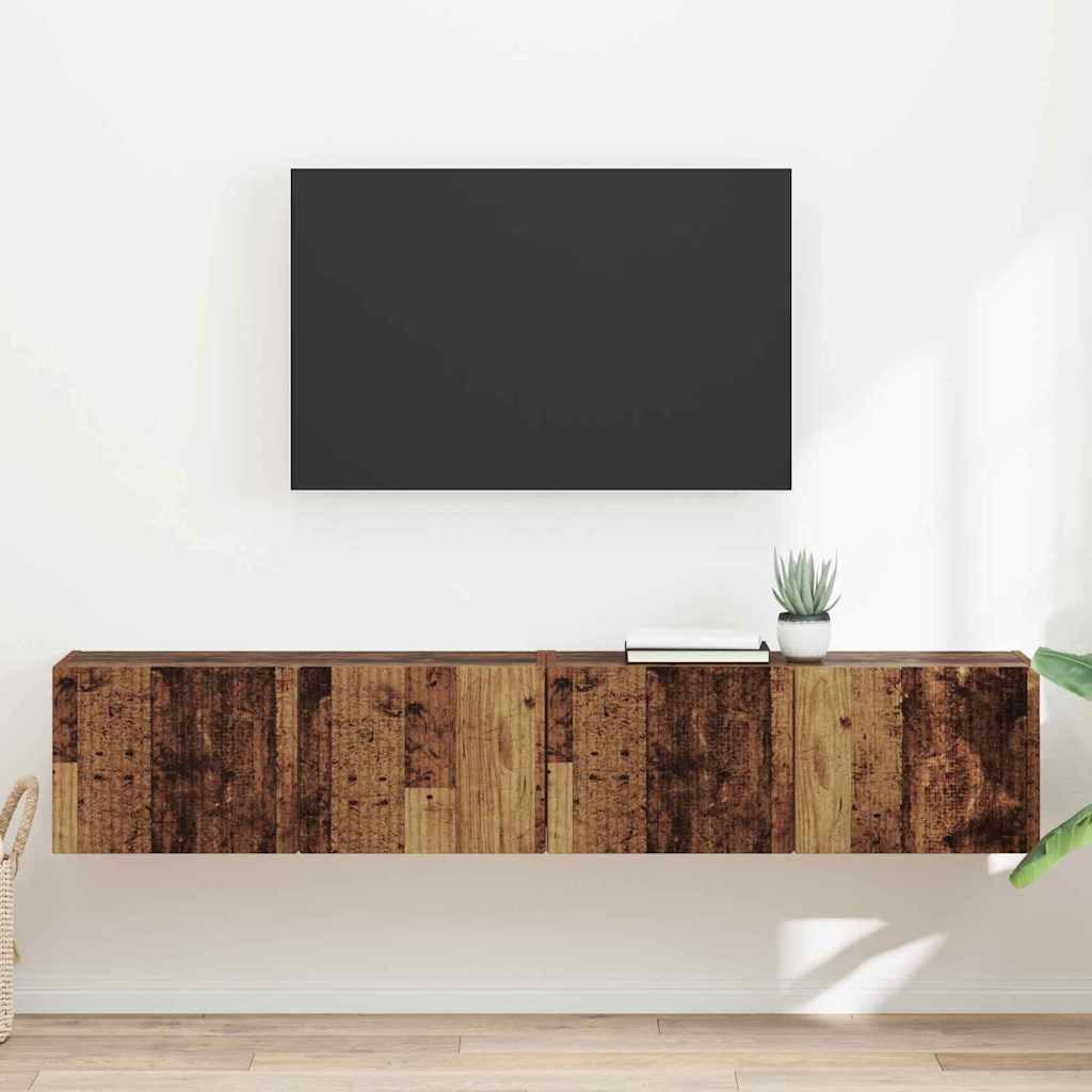 TV Wandkast 2 pcs Oud Hout 78,5 x 31 x 29,5 cm Bewerkt hout is nu te koop bij PeponiXL, paradijselijk wonen!