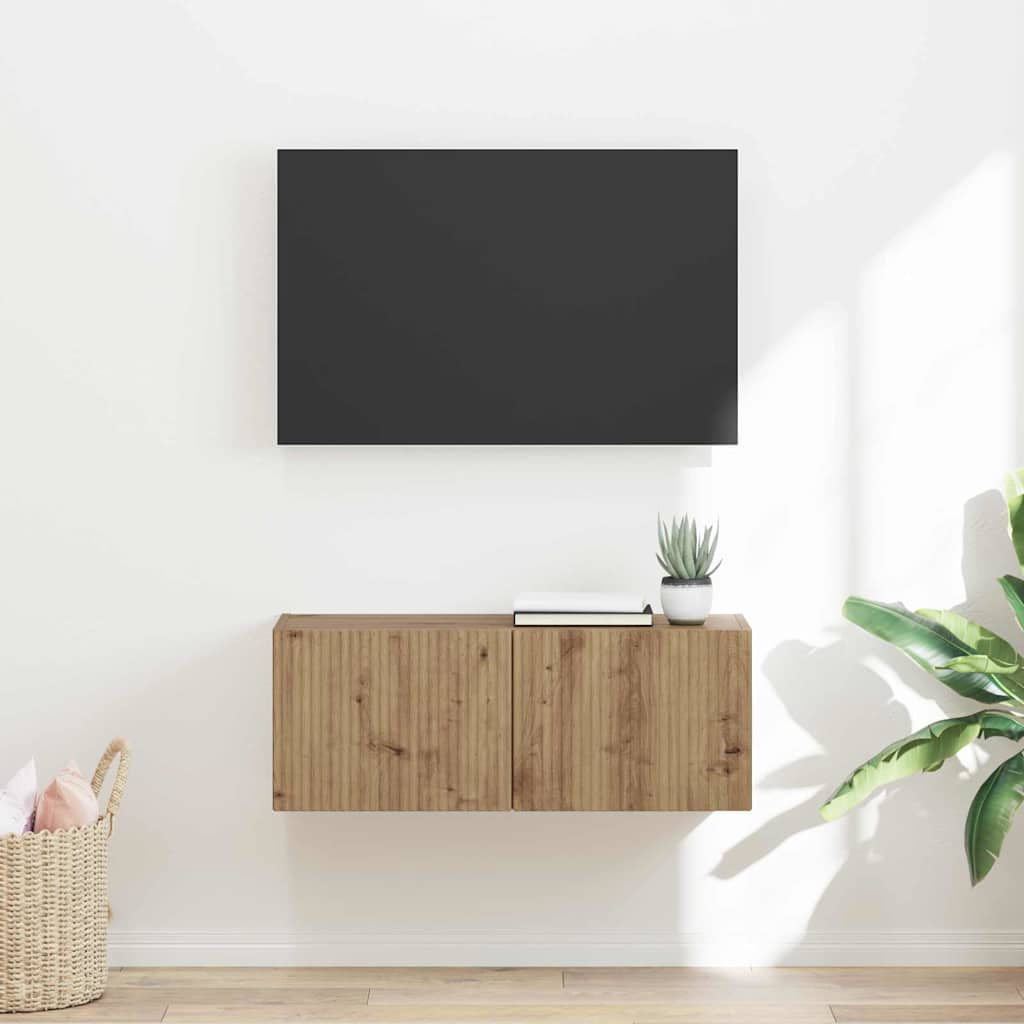 TV Wandkast 78,5 x 31 x 29,5 cm Ambachtelijk eiken Bewerkt hout is nu te koop bij PeponiXL, paradijselijk wonen!