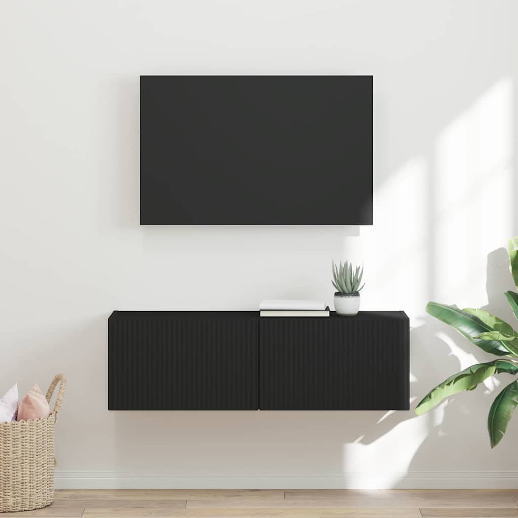 TV Wandkast Wandgemonteerd Zwart 98 x 31 x 29,5 cm Bewerkt hout is nu te koop bij PeponiXL, paradijselijk wonen!