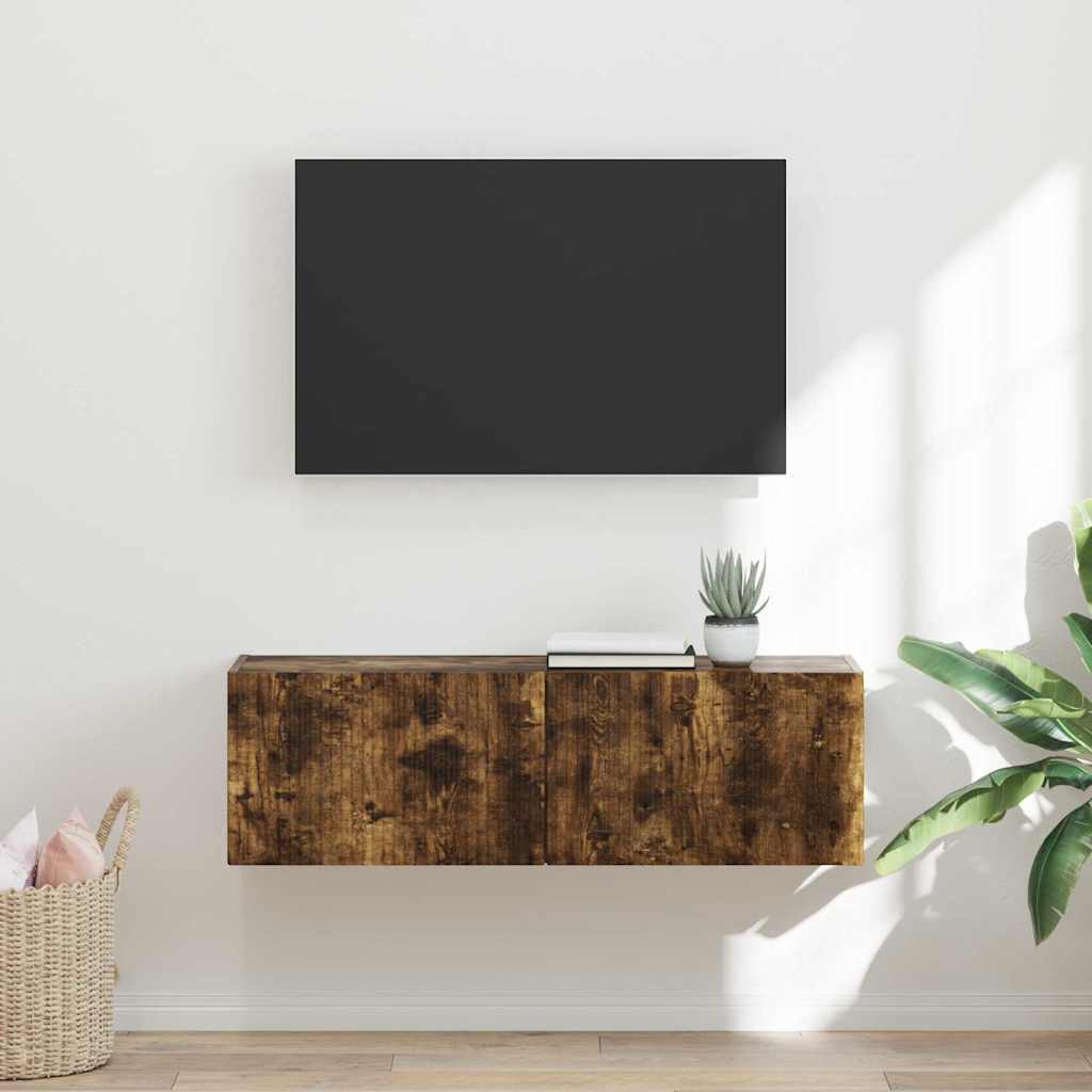 TV Wandkast Gerookt eiken 98 x 31 x 29,5 cm Bewerkt hout is nu te koop bij PeponiXL, paradijselijk wonen!