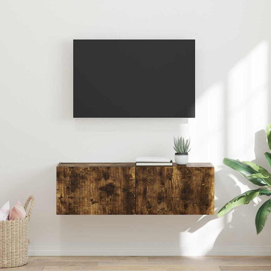 TV Wandkast Gerookt eiken 98 x 31 x 29,5 cm Bewerkt hout is nu te koop bij PeponiXL, paradijselijk wonen!