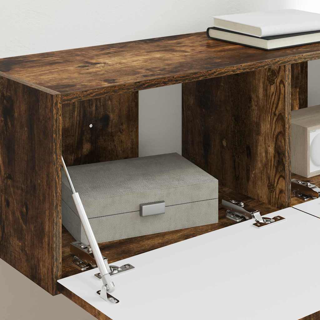 TV Wandkast 2 pcs Gerookt eiken 98 x 31 x 29,5 cm Bewerkt hout is nu te koop bij PeponiXL, paradijselijk wonen!