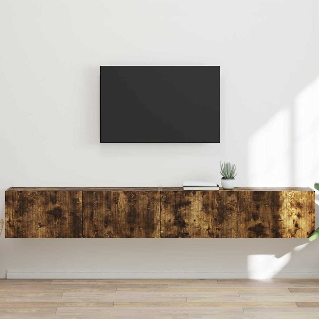TV Wandkast 2 pcs Gerookt eiken 98 x 31 x 29,5 cm Bewerkt hout is nu te koop bij PeponiXL, paradijselijk wonen!