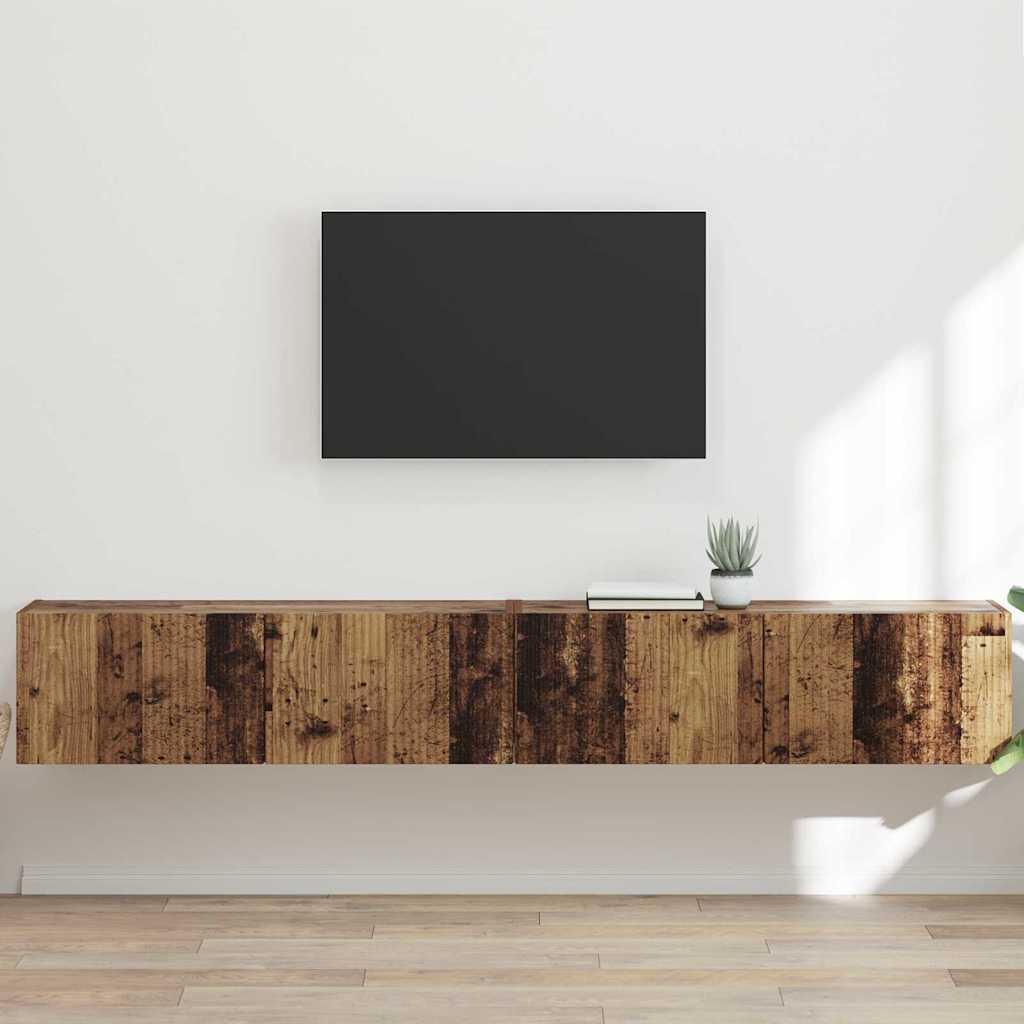 TV Wandkast 2 pcs Oud Hout 98 x 31 x 29,5 cm Bewerkt hout is nu te koop bij PeponiXL, paradijselijk wonen!