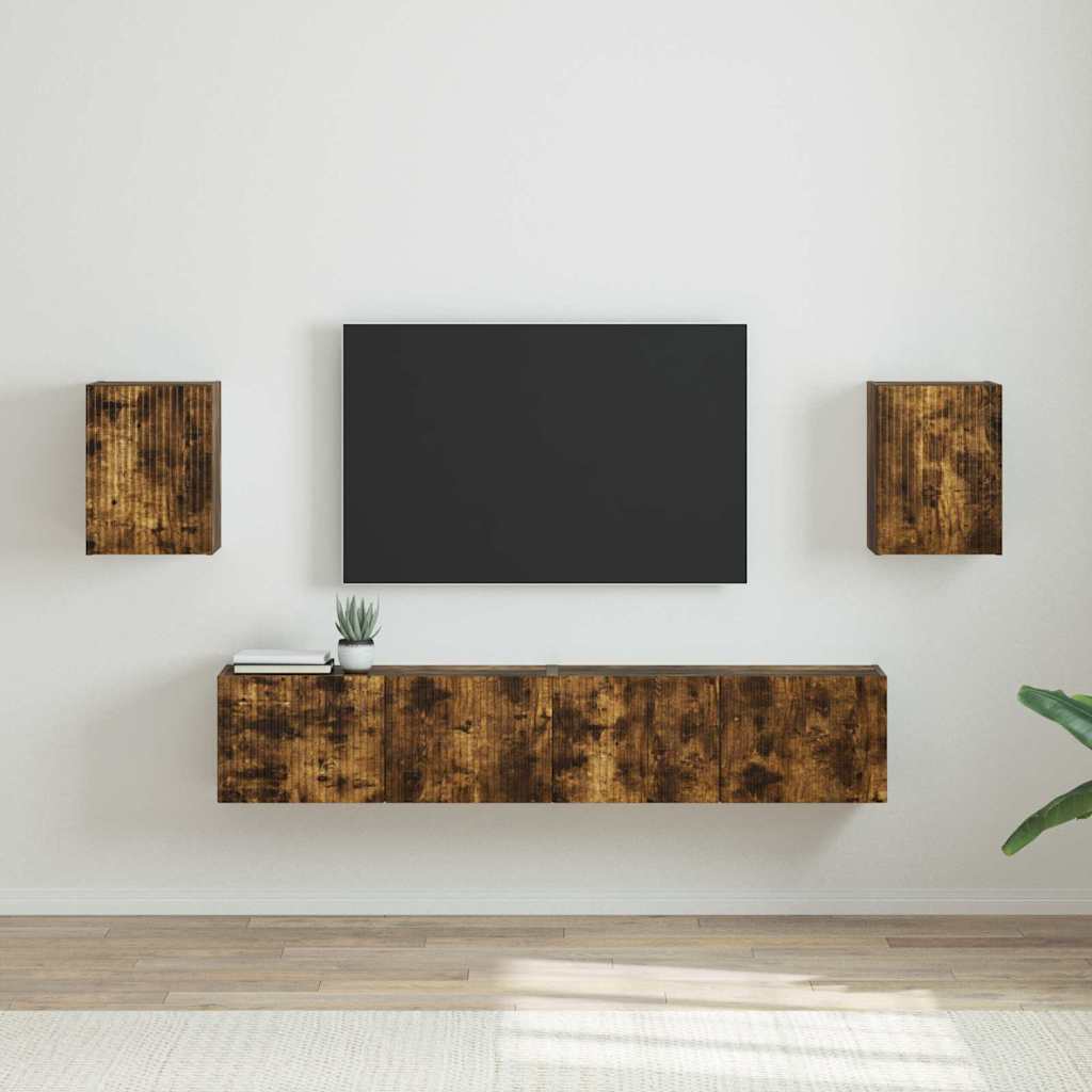 TV Wandkast 2 pcs Gerookt eiken 30 x 31 x 40 cm Bewerkt hout is nu te koop bij PeponiXL, paradijselijk wonen!