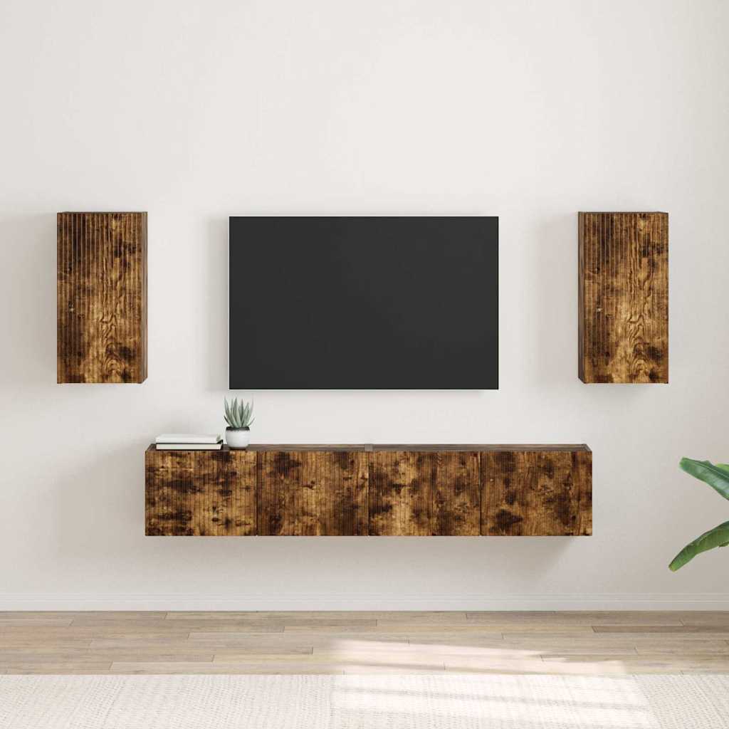 TV Wandkast 2 pcs Gerookt eiken 30 x 31 x 60 cm Bewerkt hout is nu te koop bij PeponiXL, paradijselijk wonen!