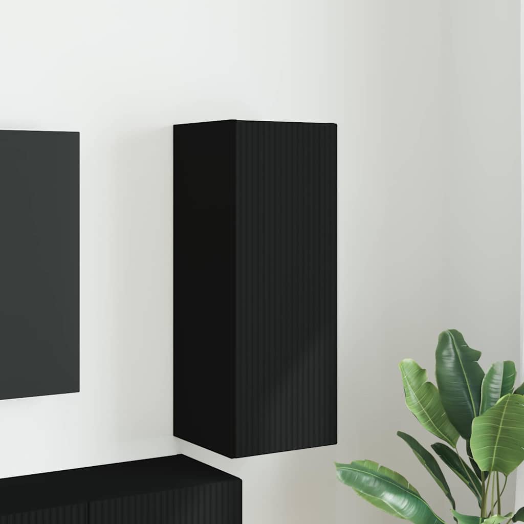TV Wandkast Wandgemonteerd Zwart 30 x 31 x 80 cm Bewerkt hout is nu te koop bij PeponiXL, paradijselijk wonen!