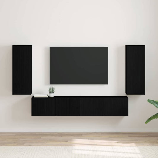 TV Wandkast 2 pcs Zwart 30 x 31 x 80 cm Bewerkt hout is nu te koop bij PeponiXL, paradijselijk wonen!