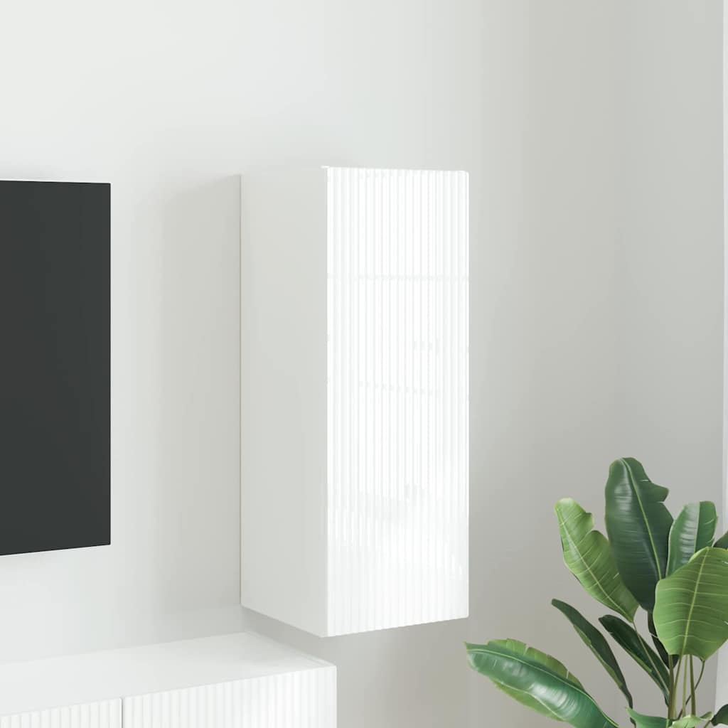 TV Wandkast Glanzend Wit 30 x 31 x 80 cm Bewerkt hout is nu te koop bij PeponiXL, paradijselijk wonen!