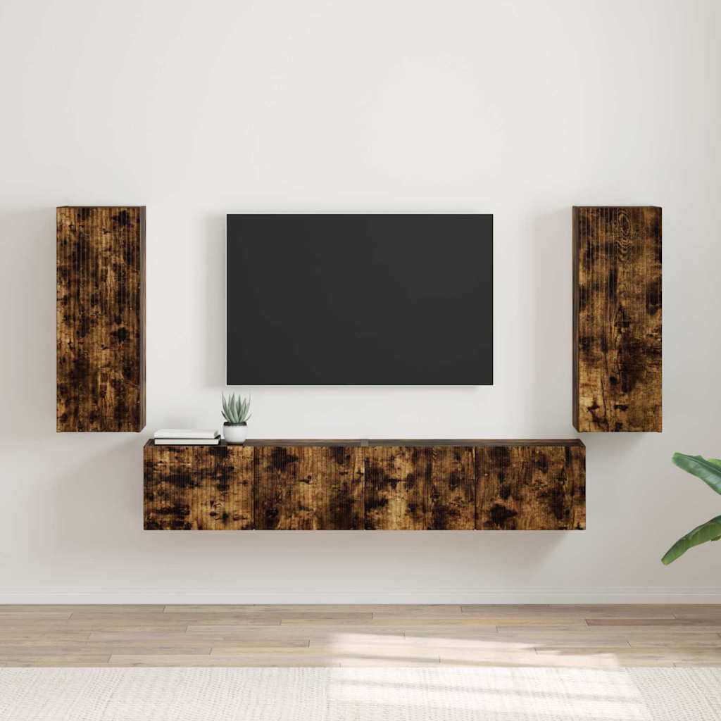 TV Wandkast 2 pcs Gerookt eiken 30 x 31 x 80 cm Bewerkt hout is nu te koop bij PeponiXL, paradijselijk wonen!