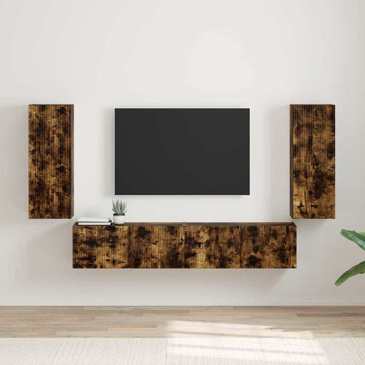 TV Wandkast 2 pcs Gerookt eiken 30 x 31 x 80 cm Bewerkt hout is nu te koop bij PeponiXL, paradijselijk wonen!