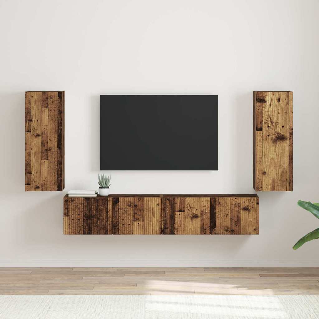 TV Wandkast 2 pcs Oud Hout 30 x 31 x 80 cm Bewerkt hout is nu te koop bij PeponiXL, paradijselijk wonen!