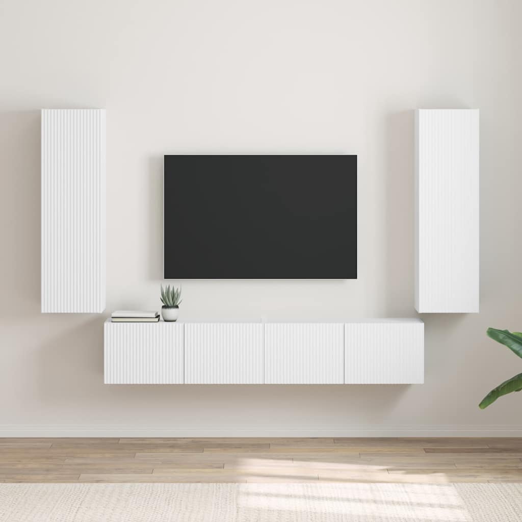 TV Wandkast 2 pcs Wit 30 x 31 x 100 cm Bewerkt hout is nu te koop bij PeponiXL, paradijselijk wonen!