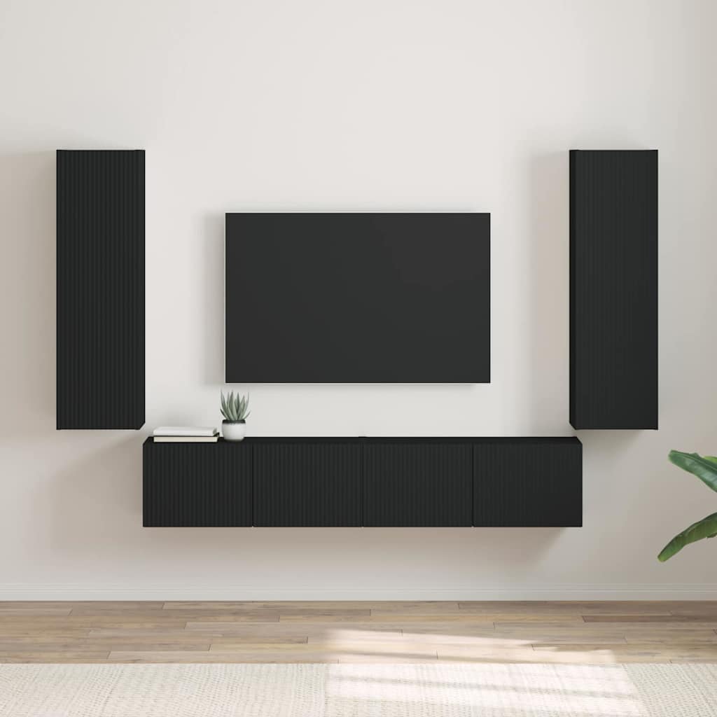 TV Wandkast 2 pcs Zwart 30 x 31 x 100 cm Bewerkt hout is nu te koop bij PeponiXL, paradijselijk wonen!