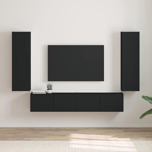 TV Wandkast 2 pcs Zwart 30 x 31 x 100 cm Bewerkt hout is nu te koop bij PeponiXL, paradijselijk wonen!