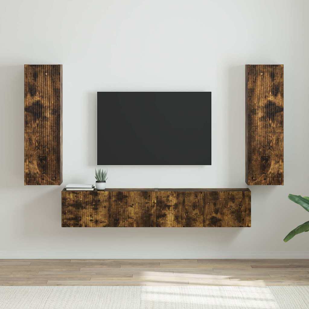 TV Wandkast 2 pcs Gerookt eiken 30 x 31 x 100 cm Bewerkt hout is nu te koop bij PeponiXL, paradijselijk wonen!