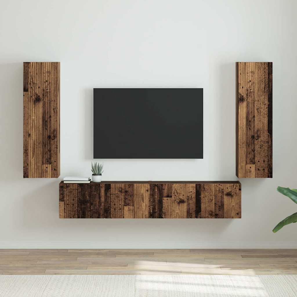 TV Wandkast 2 pcs Oud Hout 30 x 31 x 100 cm Bewerkt hout is nu te koop bij PeponiXL, paradijselijk wonen!