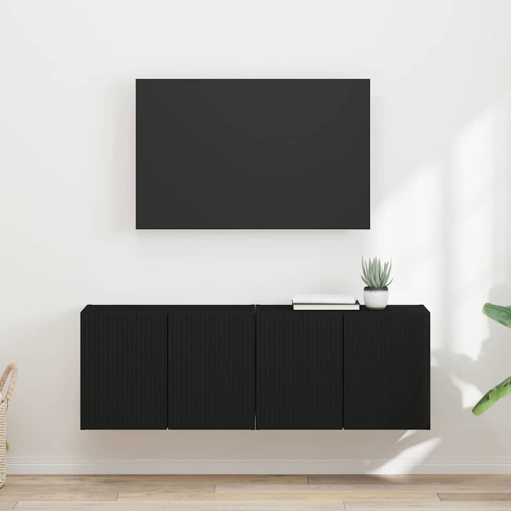 TV-wandkast 2 pcs Zwart 59,5 x 31 x 40 cm Bewerkt hout is nu te koop bij PeponiXL, paradijselijk wonen!